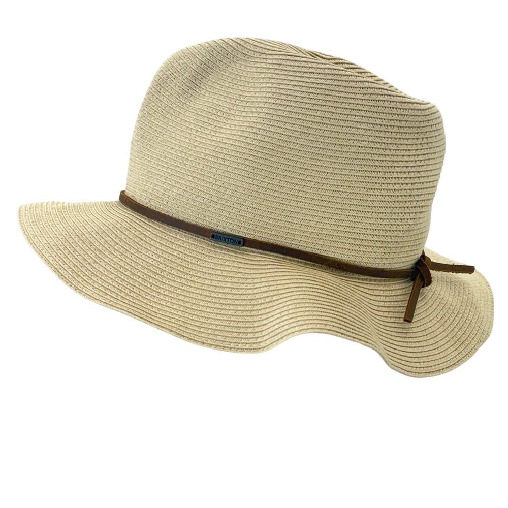 Brixton Wesley Straw Fedora Hat Tan Wide Brim Unisex Size Medium